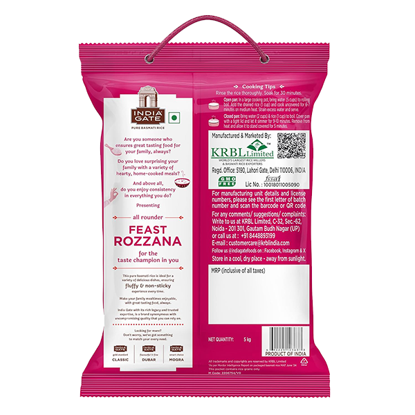 India Gate Feast Rozana Basmati Rice 5kg premium long grain basmati rice for everyday cooking