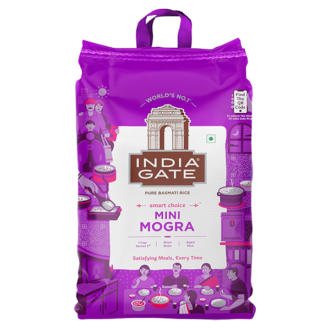 India Gate Mini Mogra Aged Broken Grain Basmati Rice 5kg with aromatic aged rice for everyday cooking