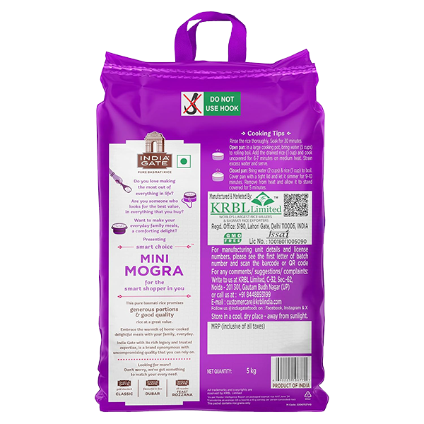 India Gate Mini Mogra Aged Broken Grain Basmati Rice 5kg with aromatic aged rice for everyday cooking