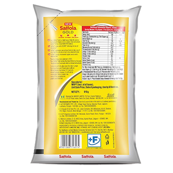 Saffola Gold Refined Cooking oil 1 Litre - Image 2