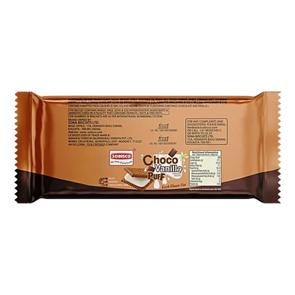 Sobisco Choco Vanilla Puff Sandwich Biscuits | 125g | Pack of 1 - Image 2
