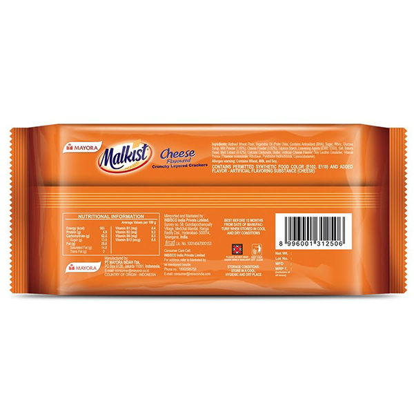 Malkist Cheese Flavoured Crunchy Layered Crackers | 144g | Pack of 1 - Image 2