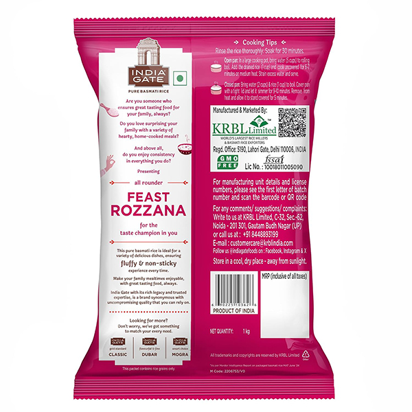 India Gate Basmati Rice Feast Rozzana 1 Kg - Image 2