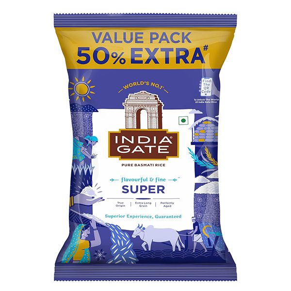 India Gate Super Basmati Rice Pouch 1Kg + 500g Free