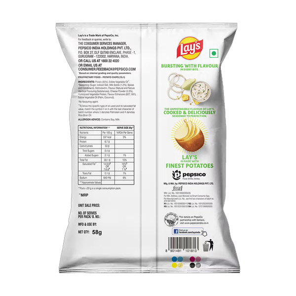 Lays American Style Cream & Onion Flavour Potato Chips 48g - Image 2