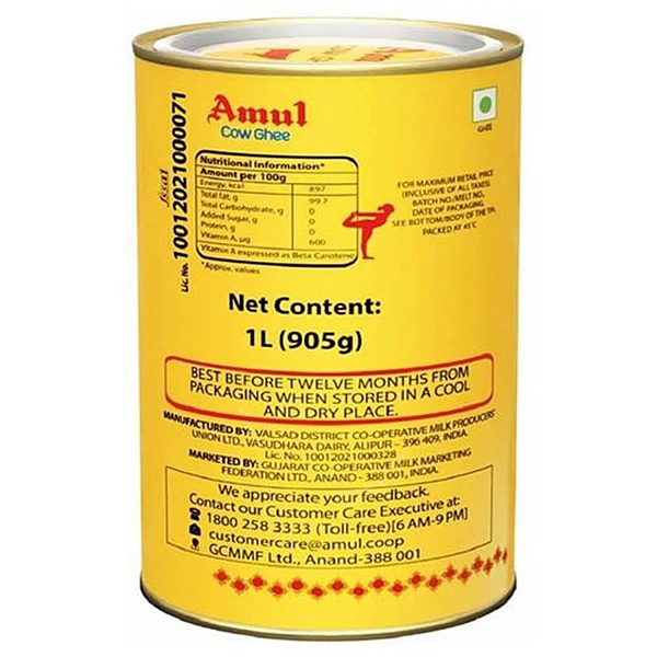 Amul Cow Ghee Tin 1L Pack