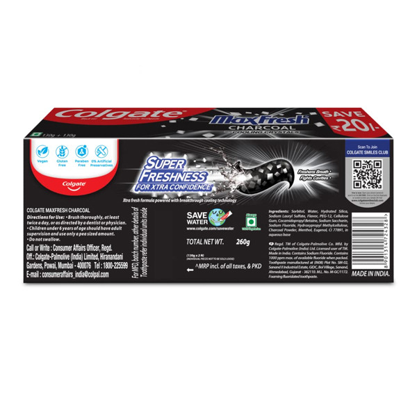 Colgate Max Fresh Charcoal Cooling Crystals Toothpaste 130g - Image 2